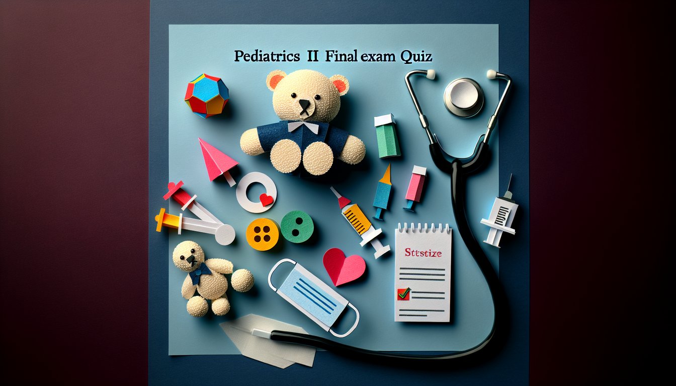 Colorful paper art depicting elements related to Pediatrics II Final Exam Quiz.