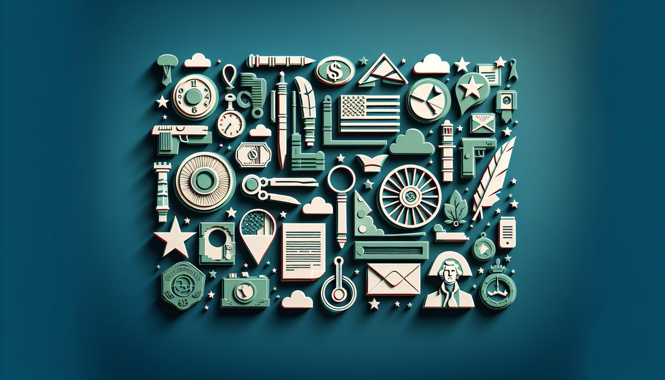 Paper art illustration of US presidents faces stars and stripes on teal background for presidential trivia quiz