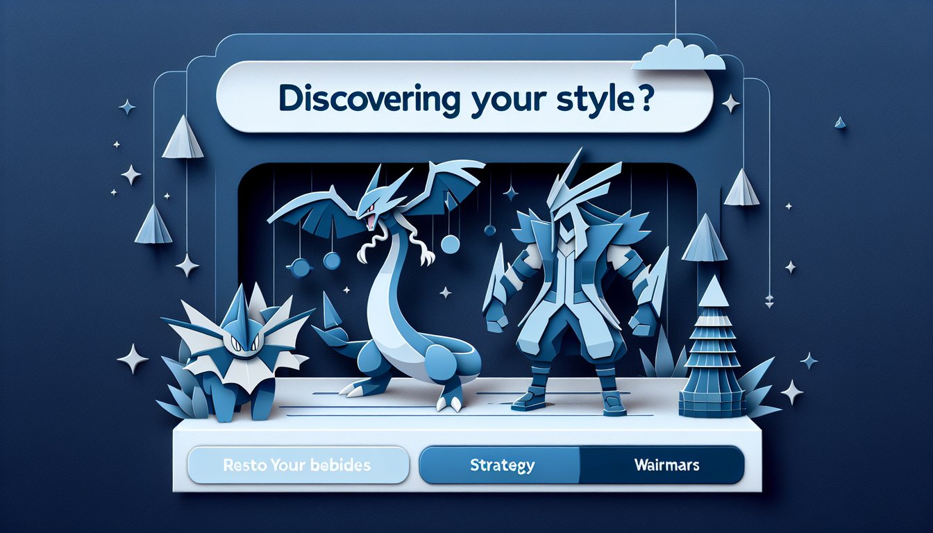 Paper art style gym badges pokeballs battle icons on dark blue background quiz discover your pokemon gym leader style