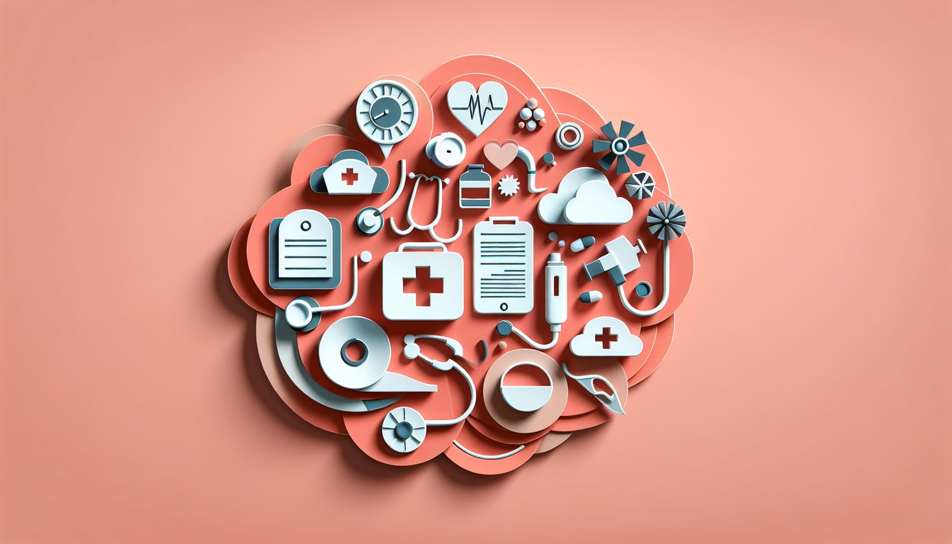 Paper art illustration for nursing fundamentals quiz on a coral background