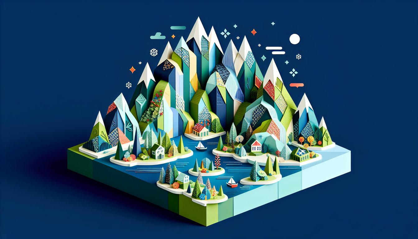 Colorful paper art depicting quiz elements for Greenland Knowledge Quiz