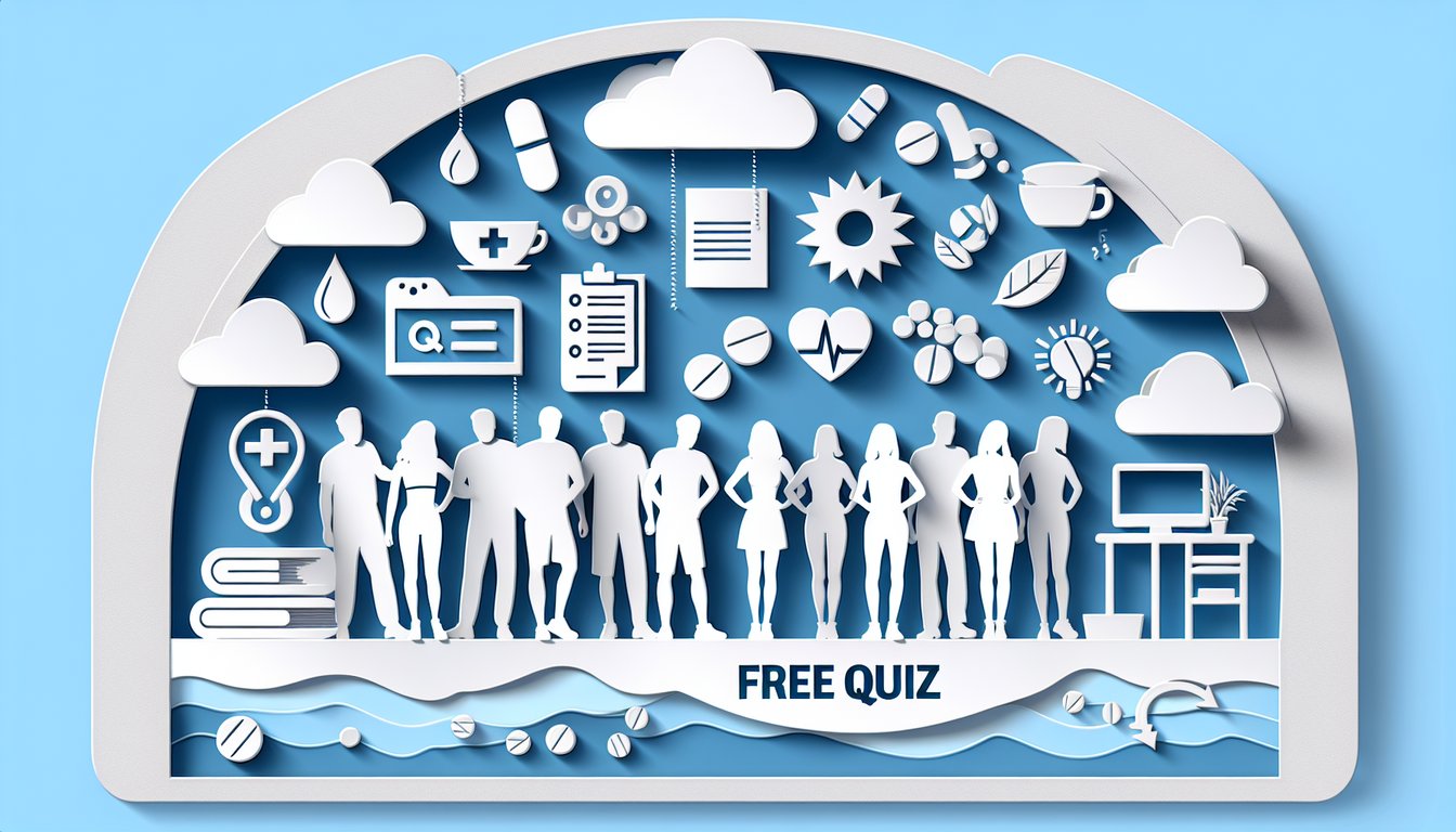 Paper art illustration for antidepressant match quiz on sky blue background
