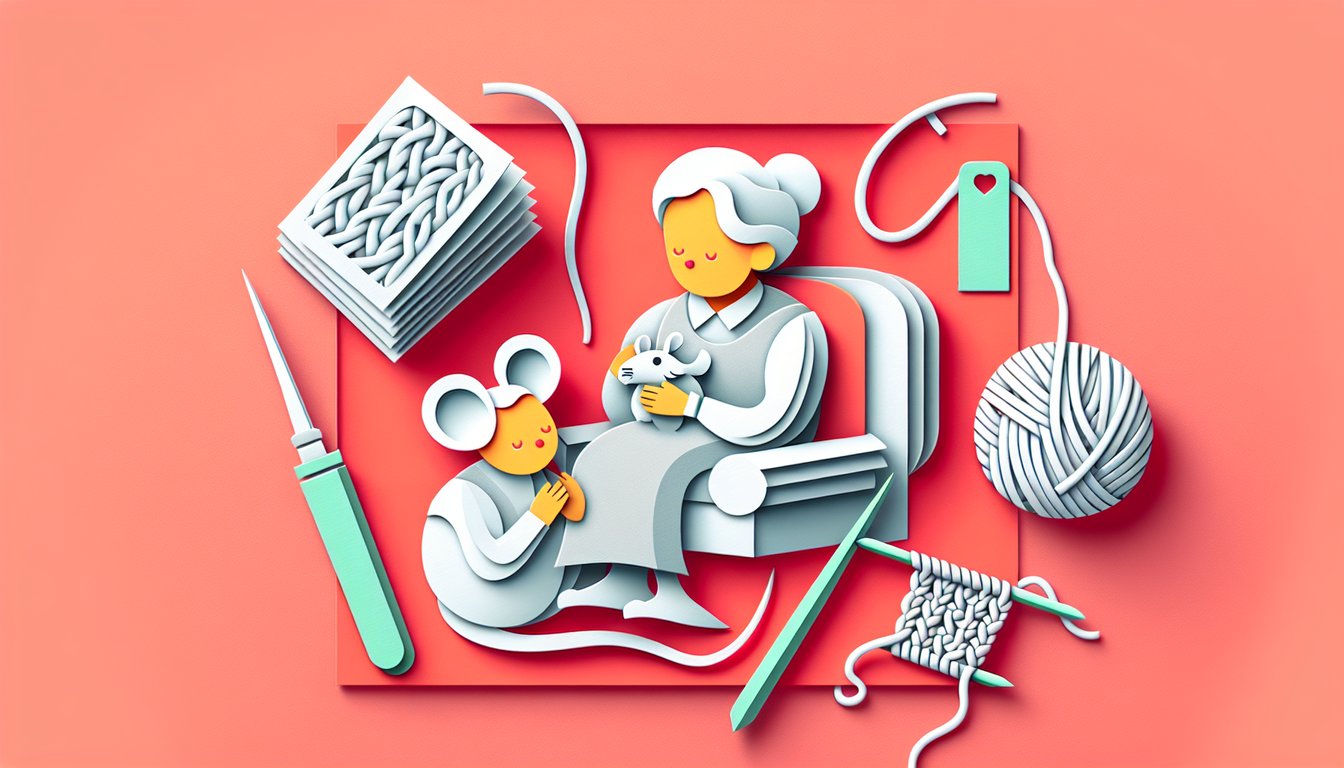 Paper art farm scene with two figures and book pages quiz header on coral background