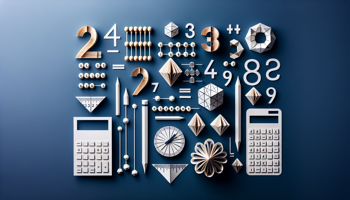 Colorful paper art depicting elements related to a Basic Mathematics Assessment Quiz