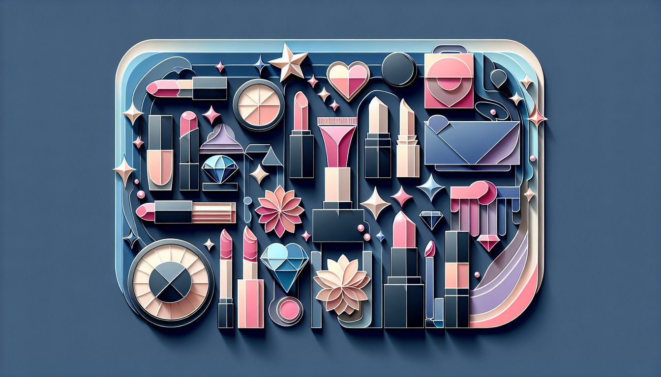 Paper art illustration of lip gloss lipstick and lips on dark blue background for personality style undertone quiz