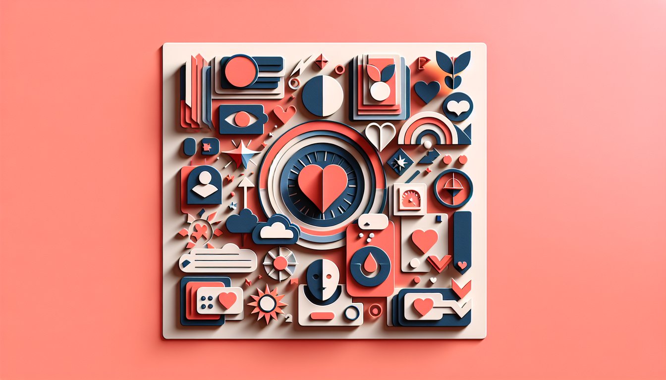 Paper art illustration for personality quiz to find ideal crush match on coral background