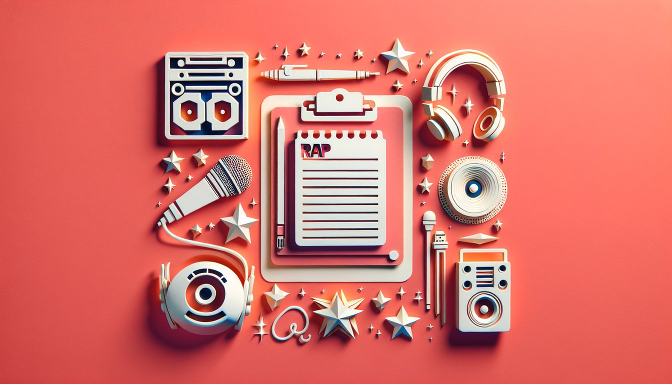 Paper art illustration for rap persona quiz on a coral background