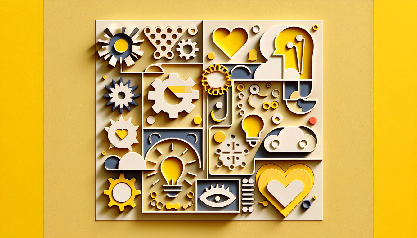 Paper art quiz graphic with layered shapes inviting you to uncover your top strength on a golden yellow background