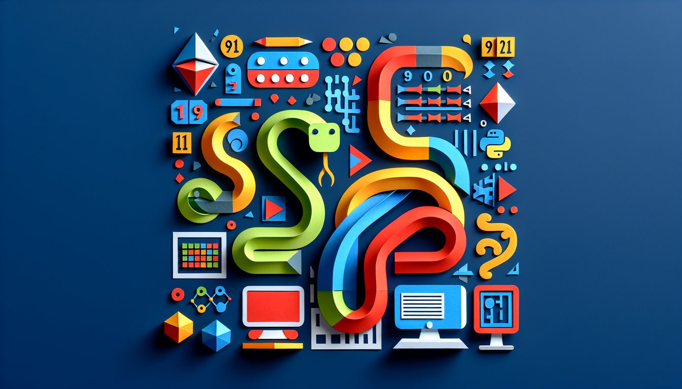 Colorful paper art displaying a trivia quiz on Python Fundamentals