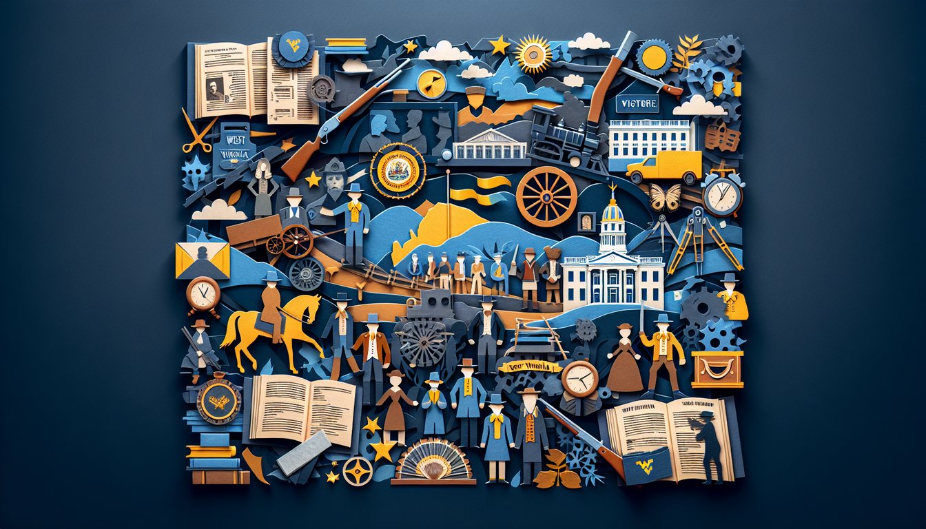 Paper art depicting a trivia quiz for high school students studying West Virginia history.