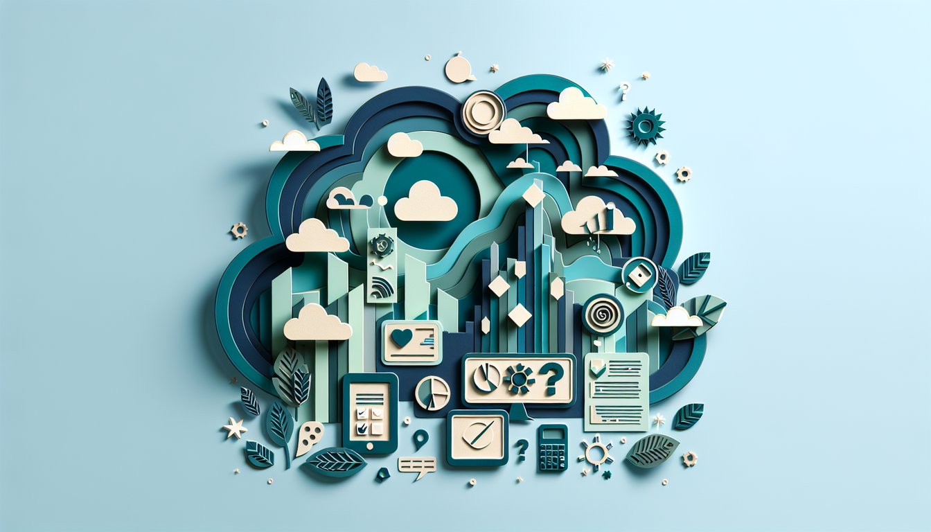 Paper cut illustration of question marks and playful dilemma icons above a quiz card on teal background