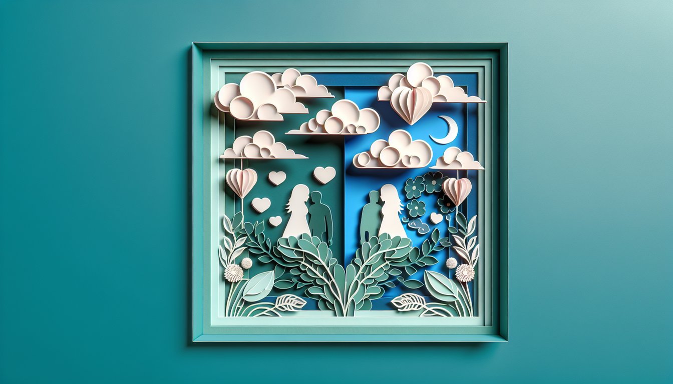 Paper art illustration for a quiz to uncover friends true feelings on a teal background