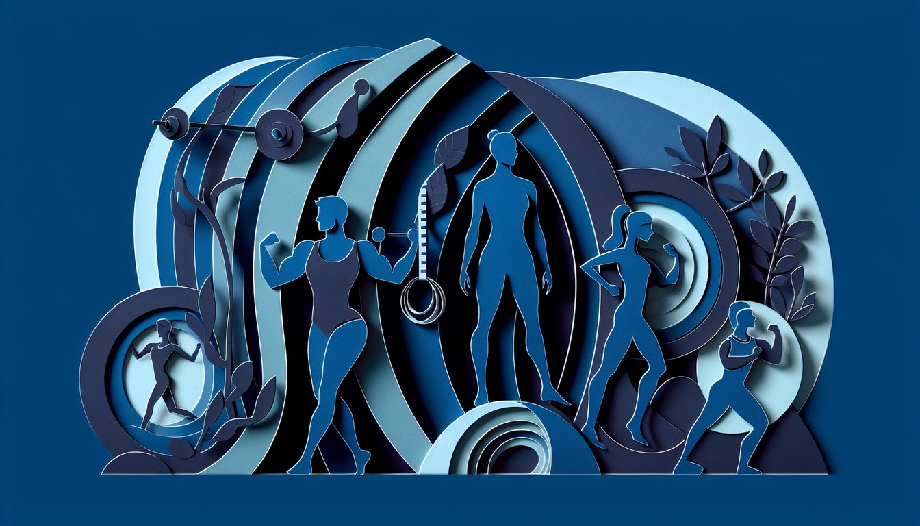 Paper art cutout silhouettes of diverse female shapes in pastel colors on dark blue background for body type quiz