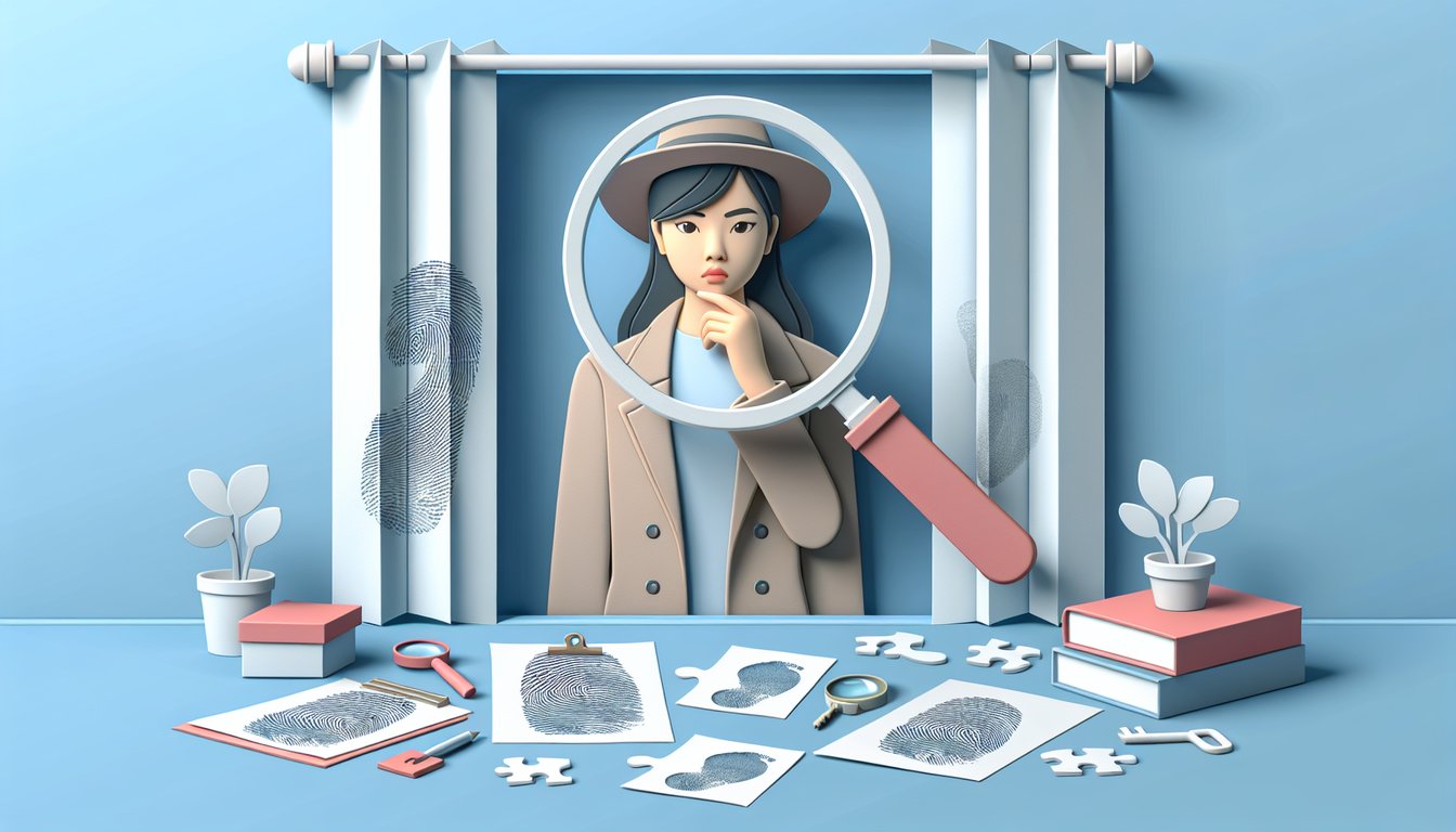 Paper art illustration for a Private Investigator Quiz on a sky blue background.
