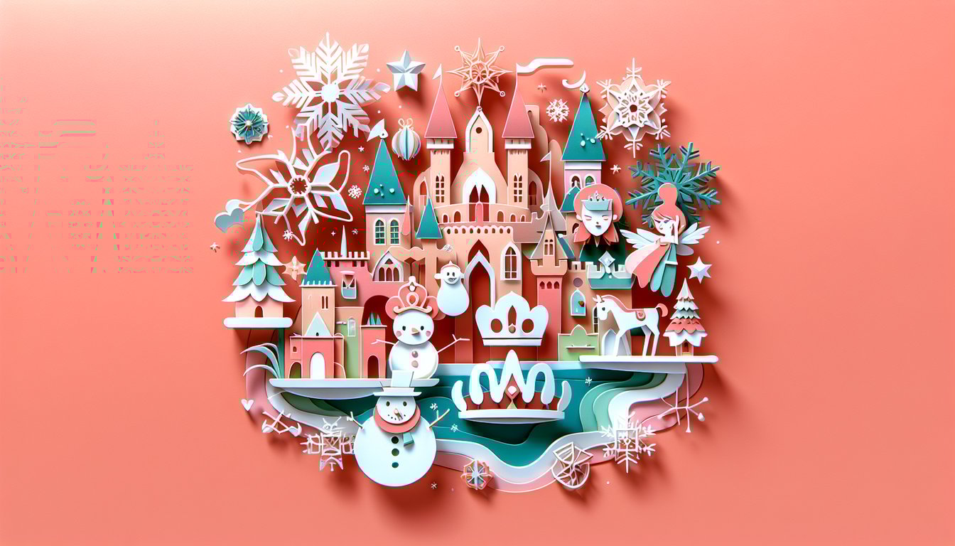 Paper art illustration for Frozen character personality quiz on a coral background