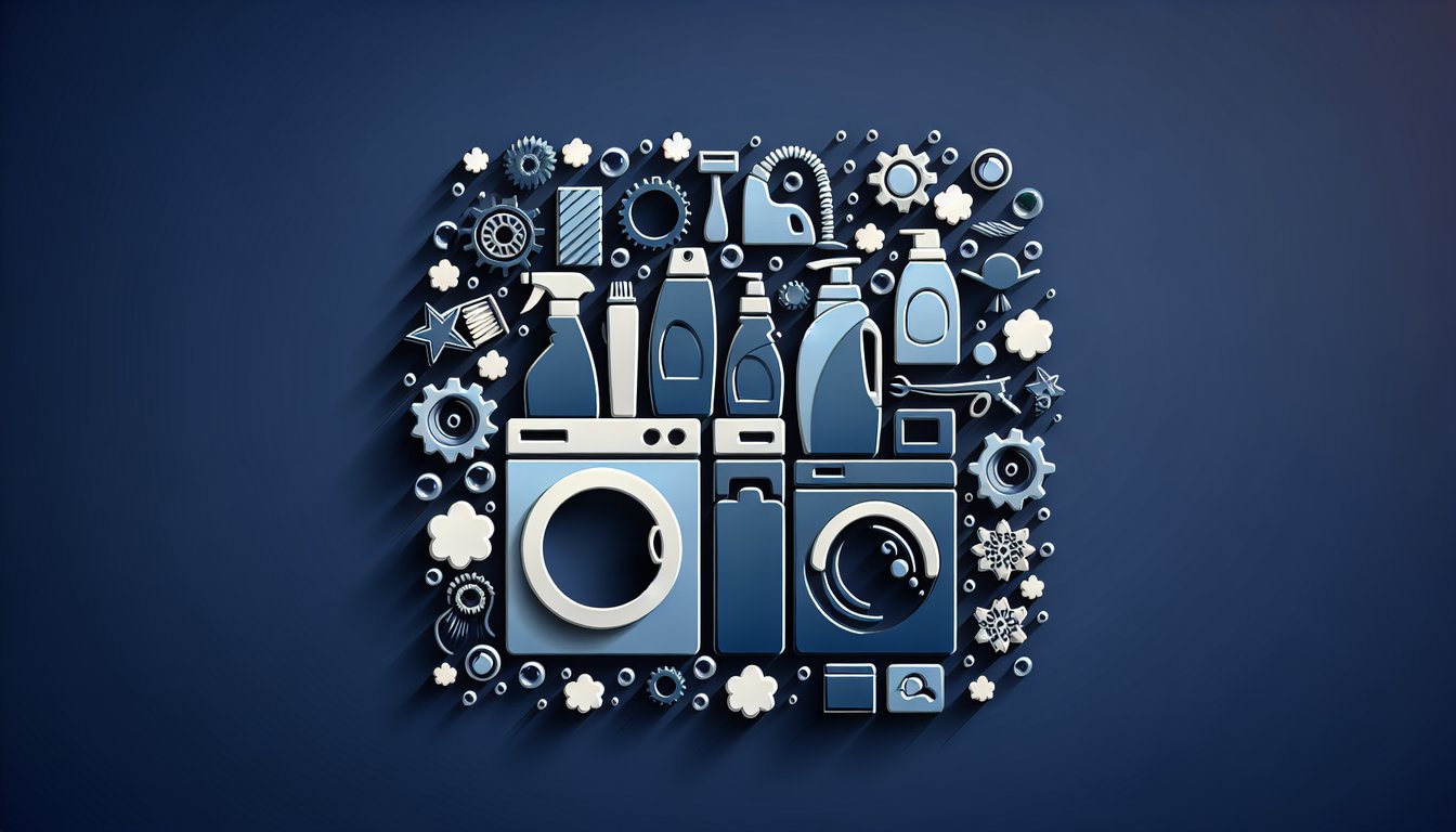 paper cut gears brushes soap bottles on dark blue background with sanitation quiz theme testing cleaning detergent knowledge