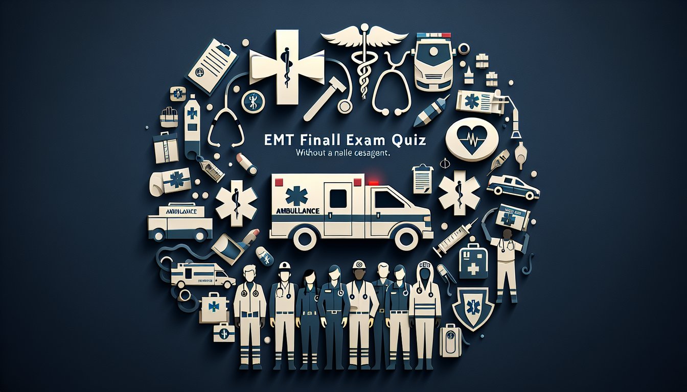 Colorful paper art depicting elements related to an EMT Final Exam Quiz.