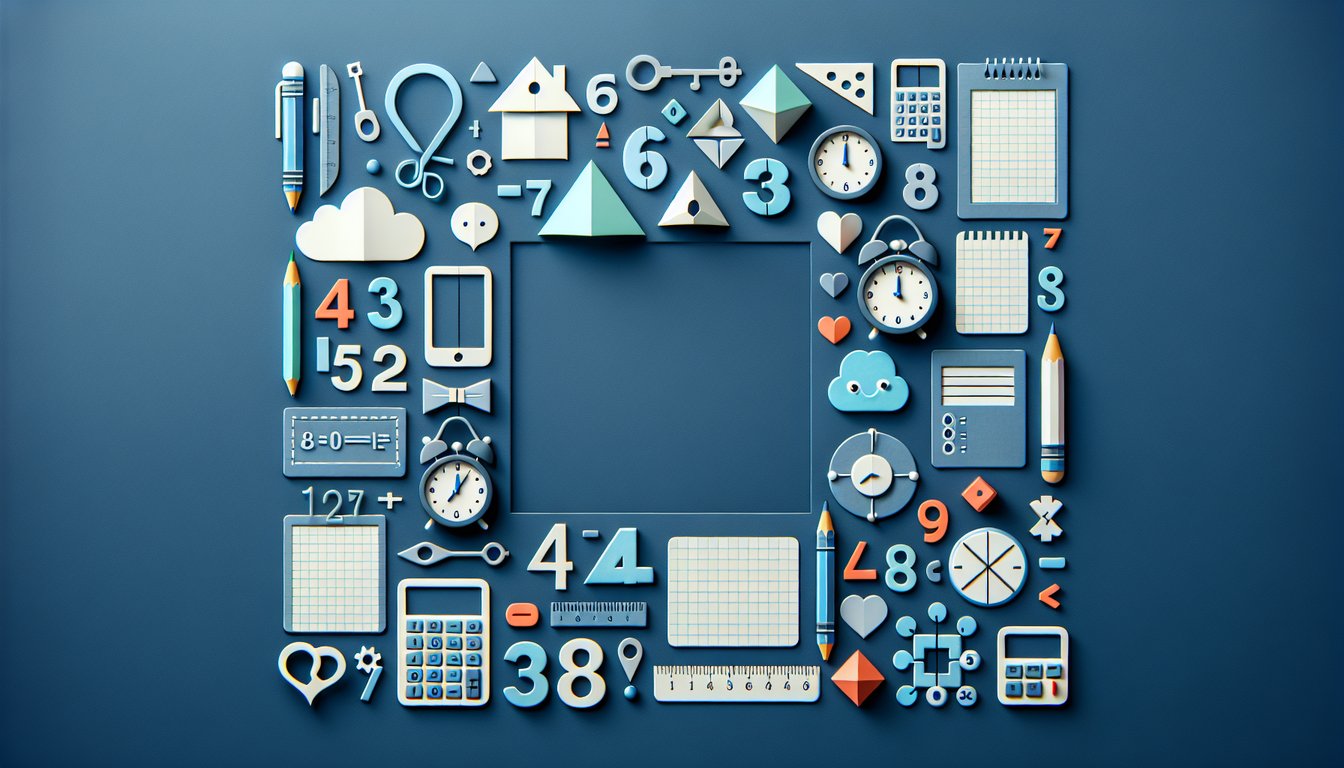 Colorful paper art depicting elements related to an Elementary Arithmetic Skills Quiz.