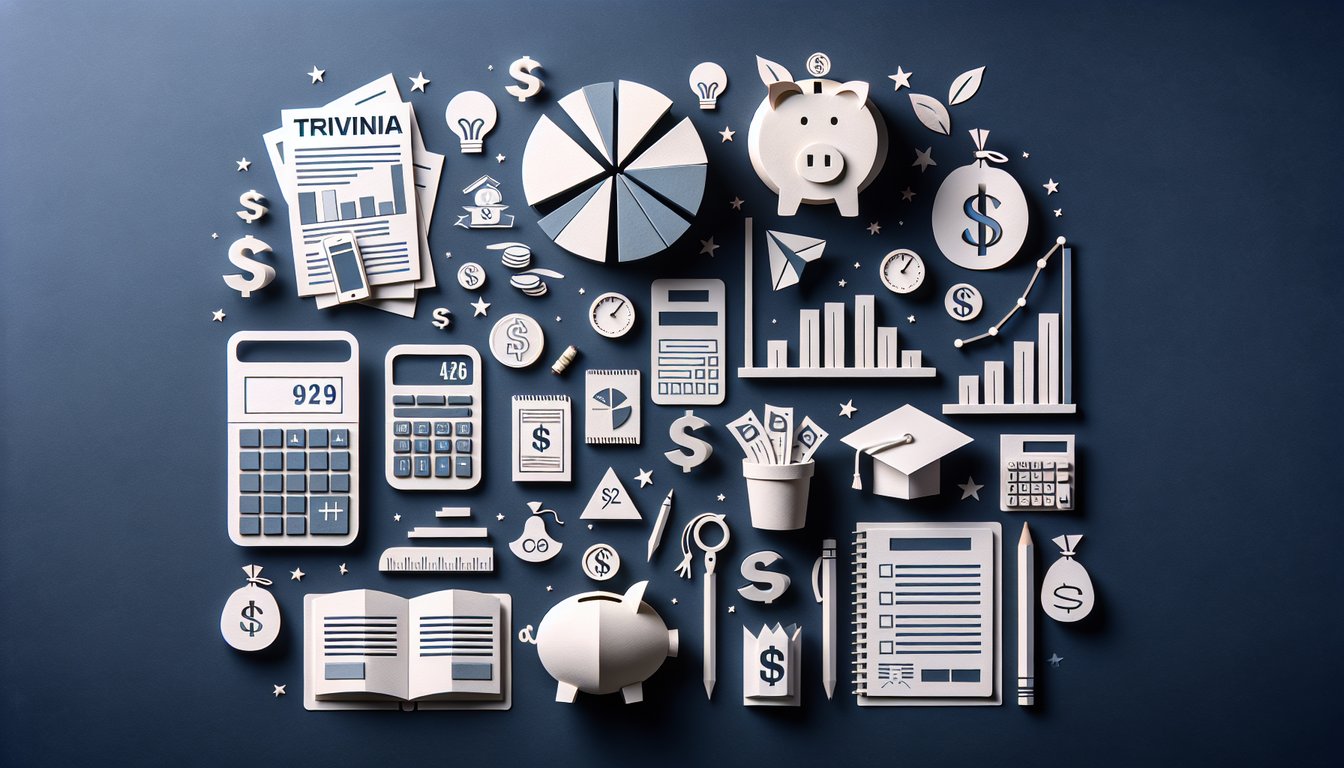 Colorful paper art promoting a trivia quiz on budgeting principles for high school students.