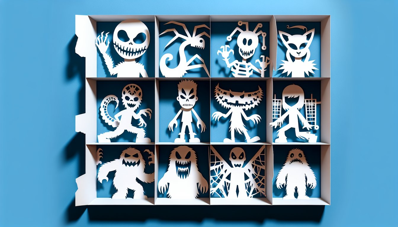 Paper art illustration for FNAF 2 character personality quiz on a sky blue background