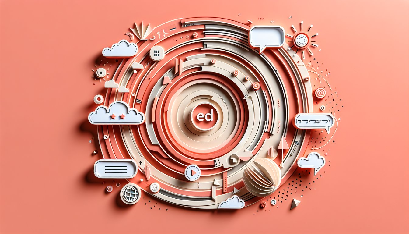 Paper art scene with quiz cards letters verb endings speech bubble on coral background inviting practice