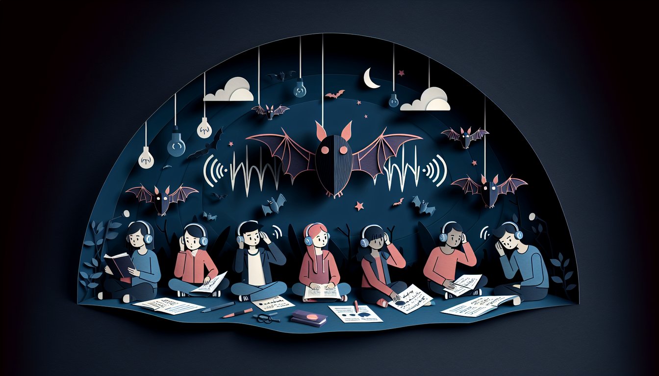 Paper art depicting a trivia quiz on echolocation for middle school science students.