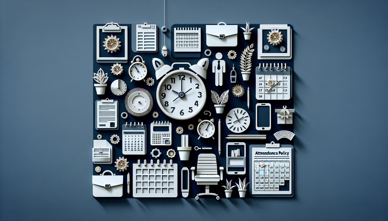 Colorful paper art depicting a quiz on Employee Attendance Policy