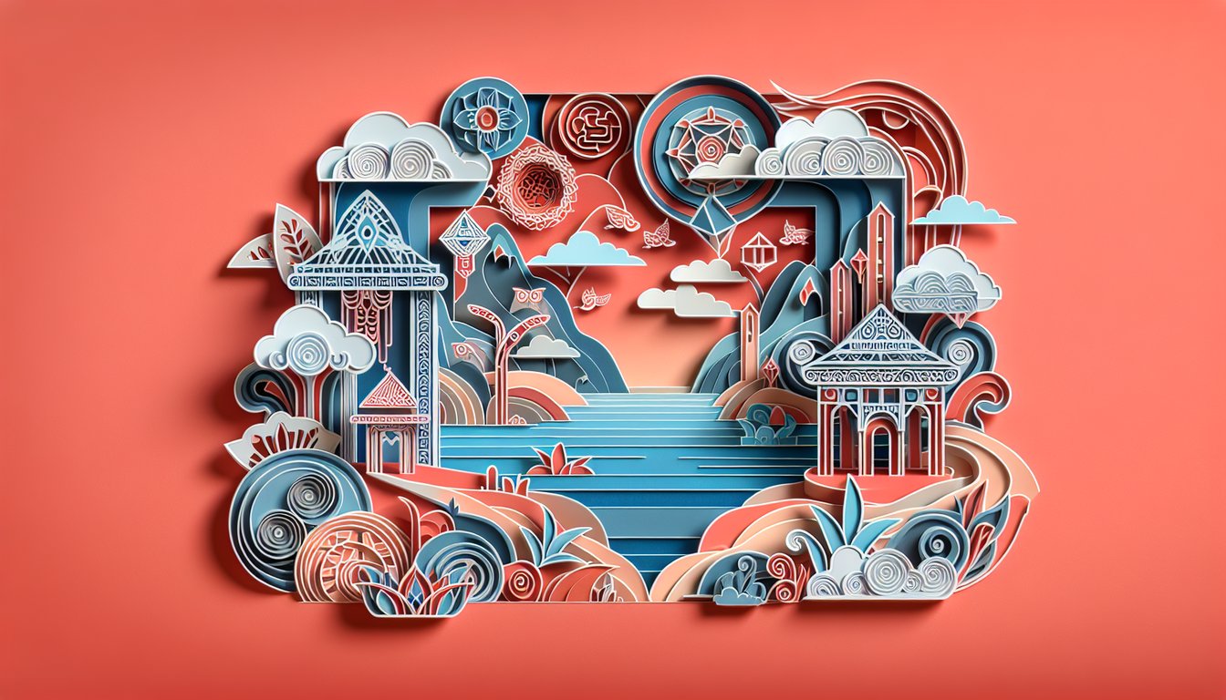 Stylized paper art depiction of red eye with three black tomoe on coral background, bold text sharingan quiz challenge.