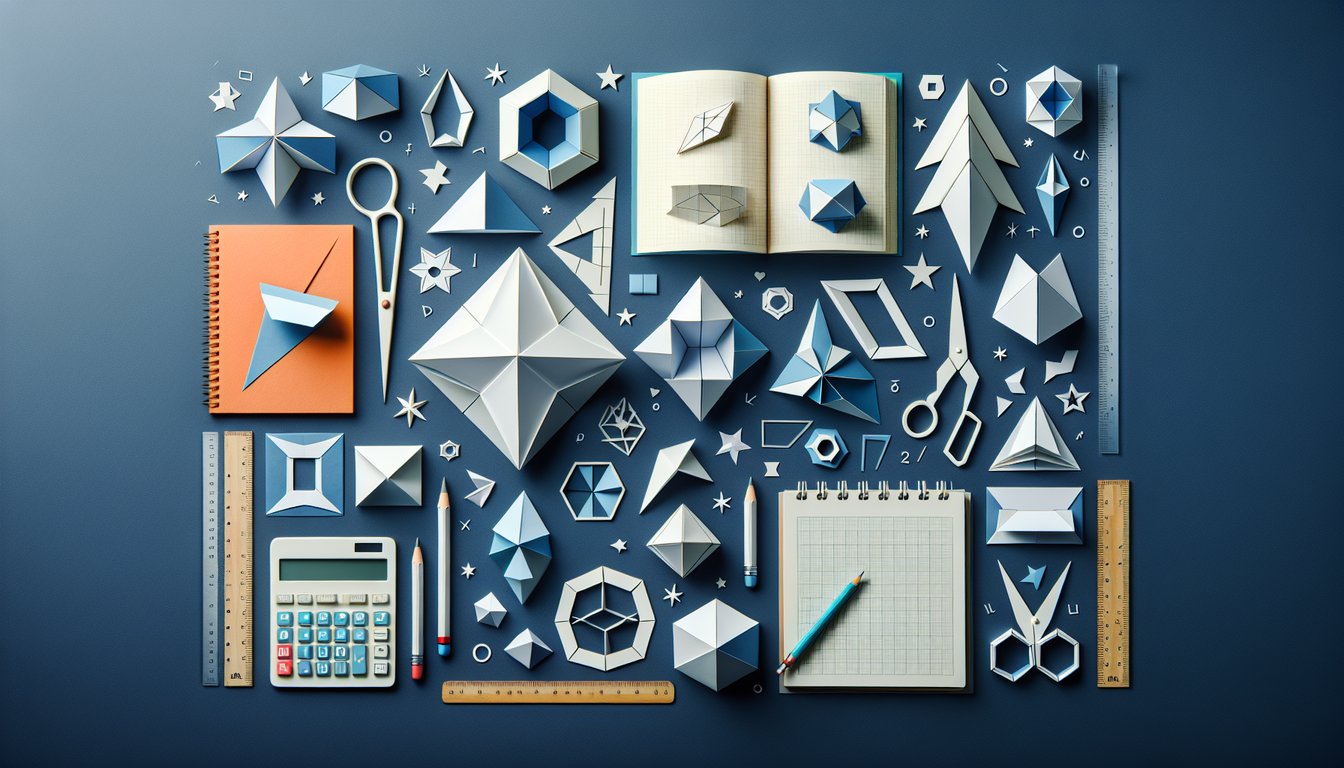 Colorful paper art promoting a Polygon Playground trivia quiz for high school geometry students.
