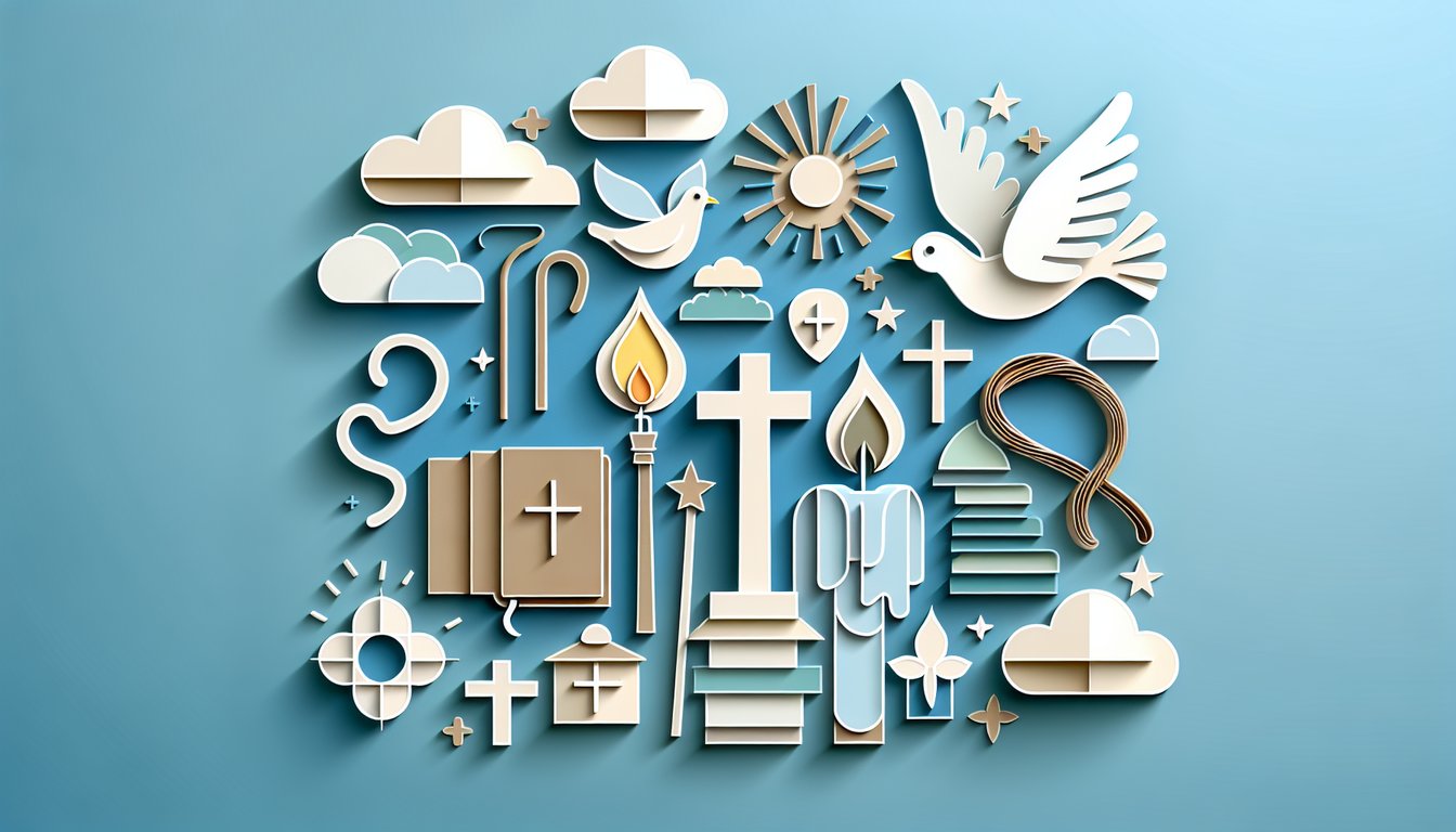 Paper art illustration for Am I a Christian quiz on a sky blue background