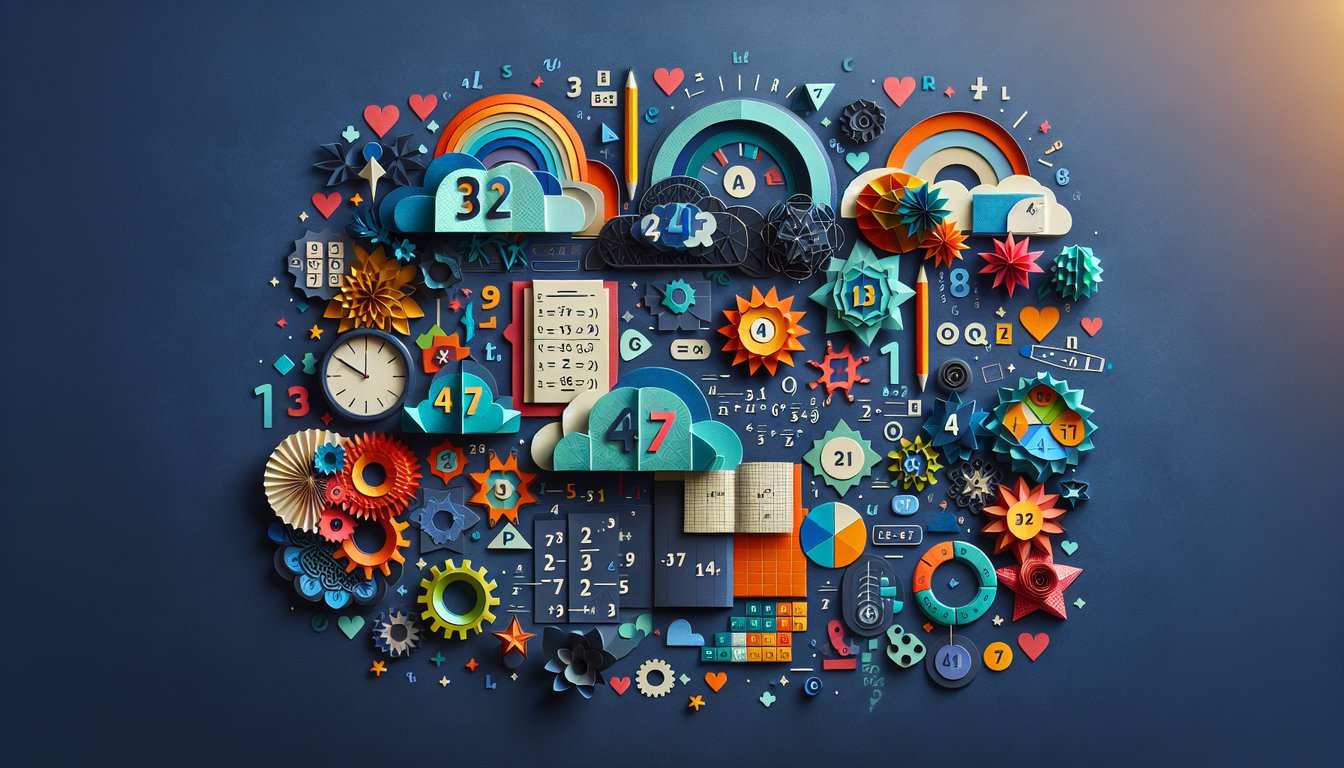Paper art illustration promoting the 15 5 2b Challenge, a rigorous math quiz for middle school students.