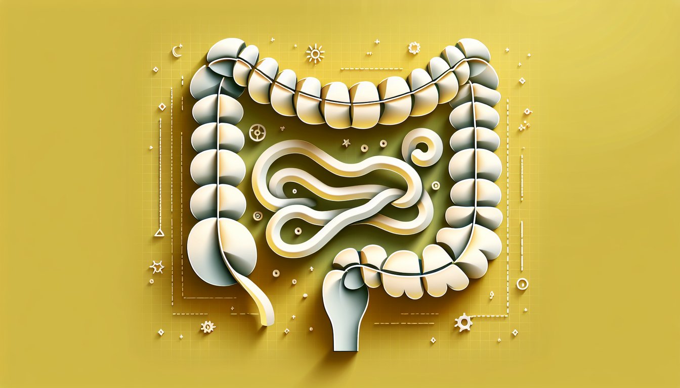 Paper art illustration for digestive system quiz on golden yellow background
