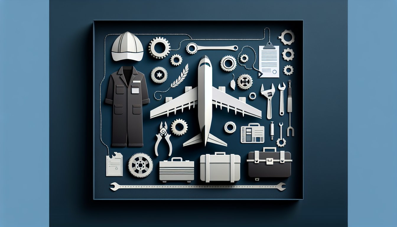 Colorful paper art promoting a quiz on Aircraft Maintenance Technician Certification