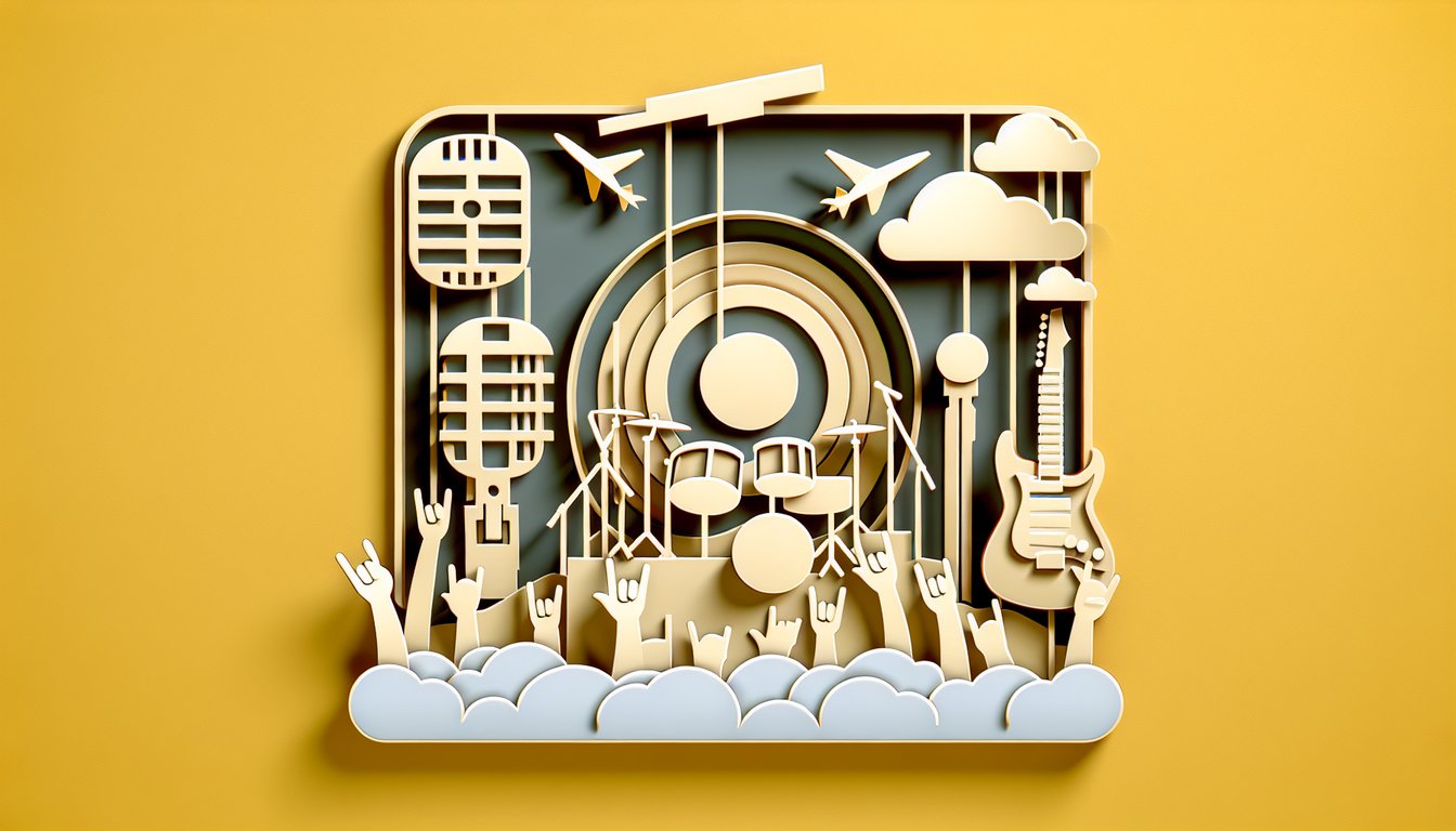 Pearl Jam trivia quiz paper art illustration on a golden yellow background