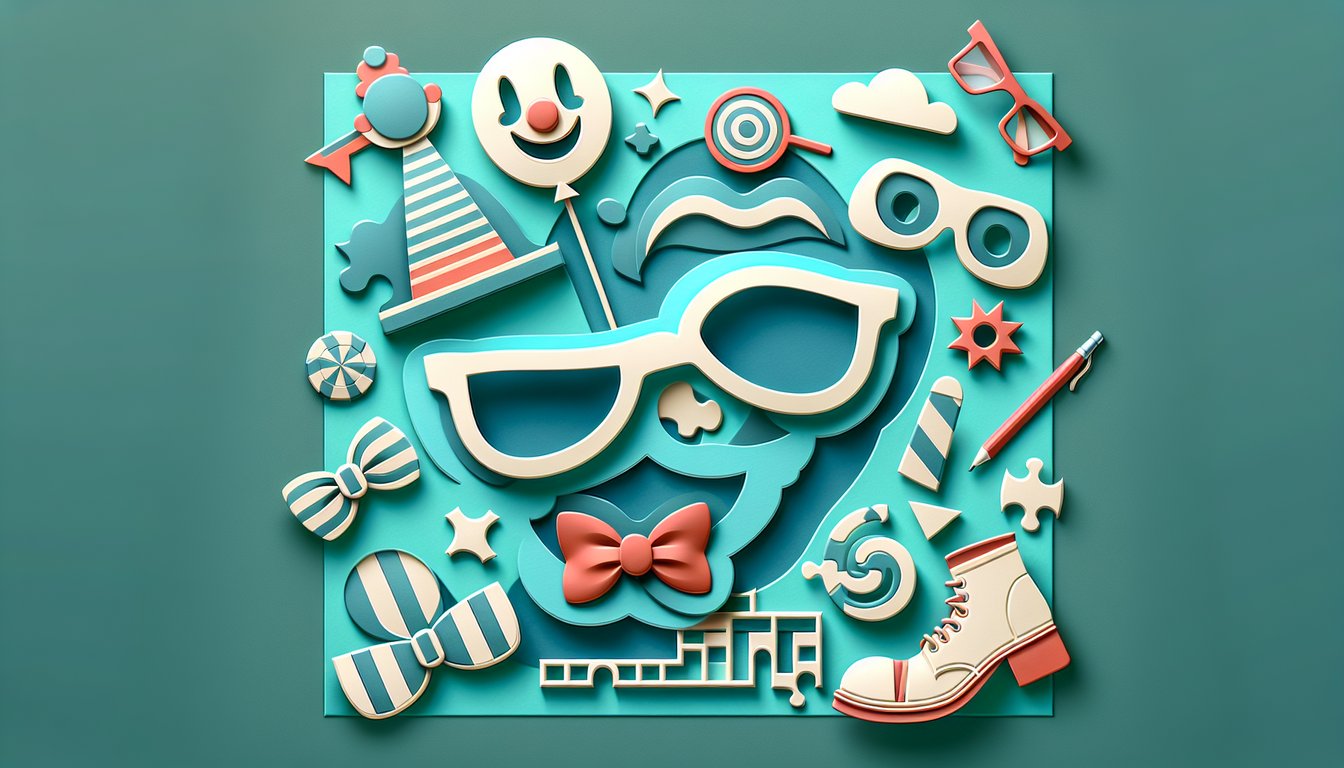 paper cut art illustration of silly quiz letters confetti question marks on teal background