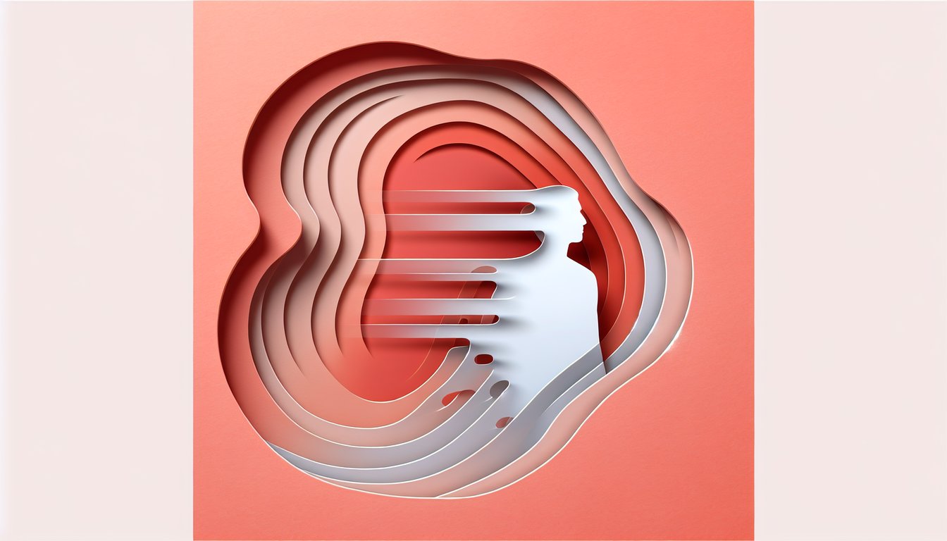 Paper art illustration for ghosting quiz on a coral background