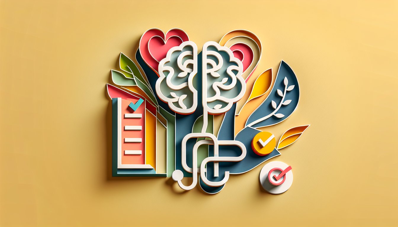 Paper art illustration for Huntingtons Disease symptoms quiz on a golden yellow background