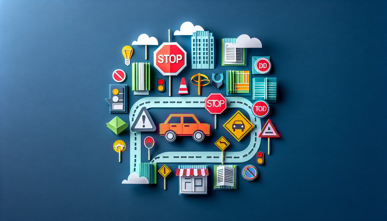 Colorful paper art promoting Virginia Permit Prep trivia quiz for prospective drivers.