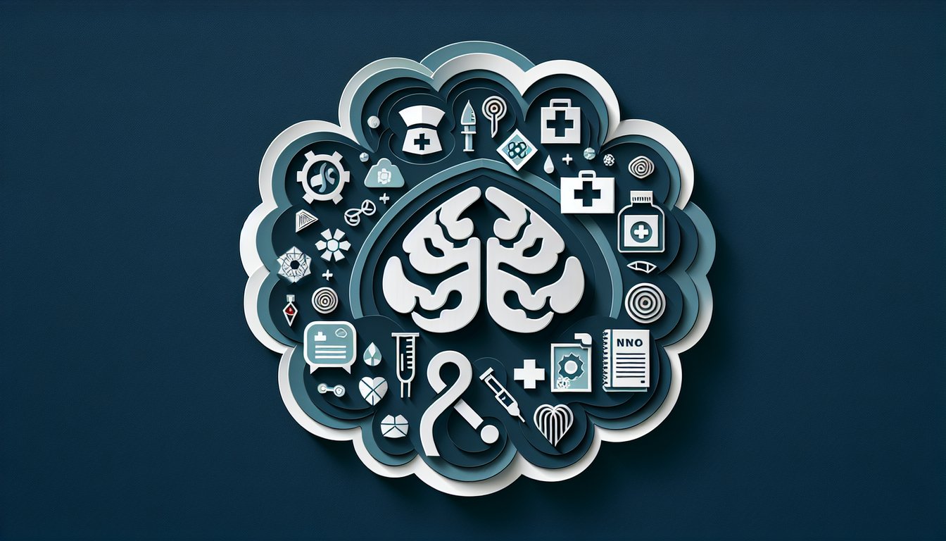 Colorful paper art promoting a quiz on Psychiatric Nursing Knowledge Assessment