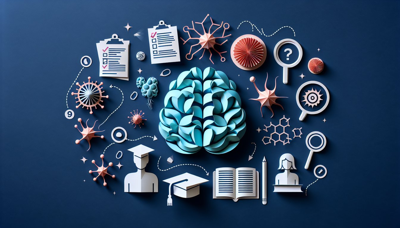 Paper art promoting Neuro Quiz Quest, an interactive neuroscience study tool for students.