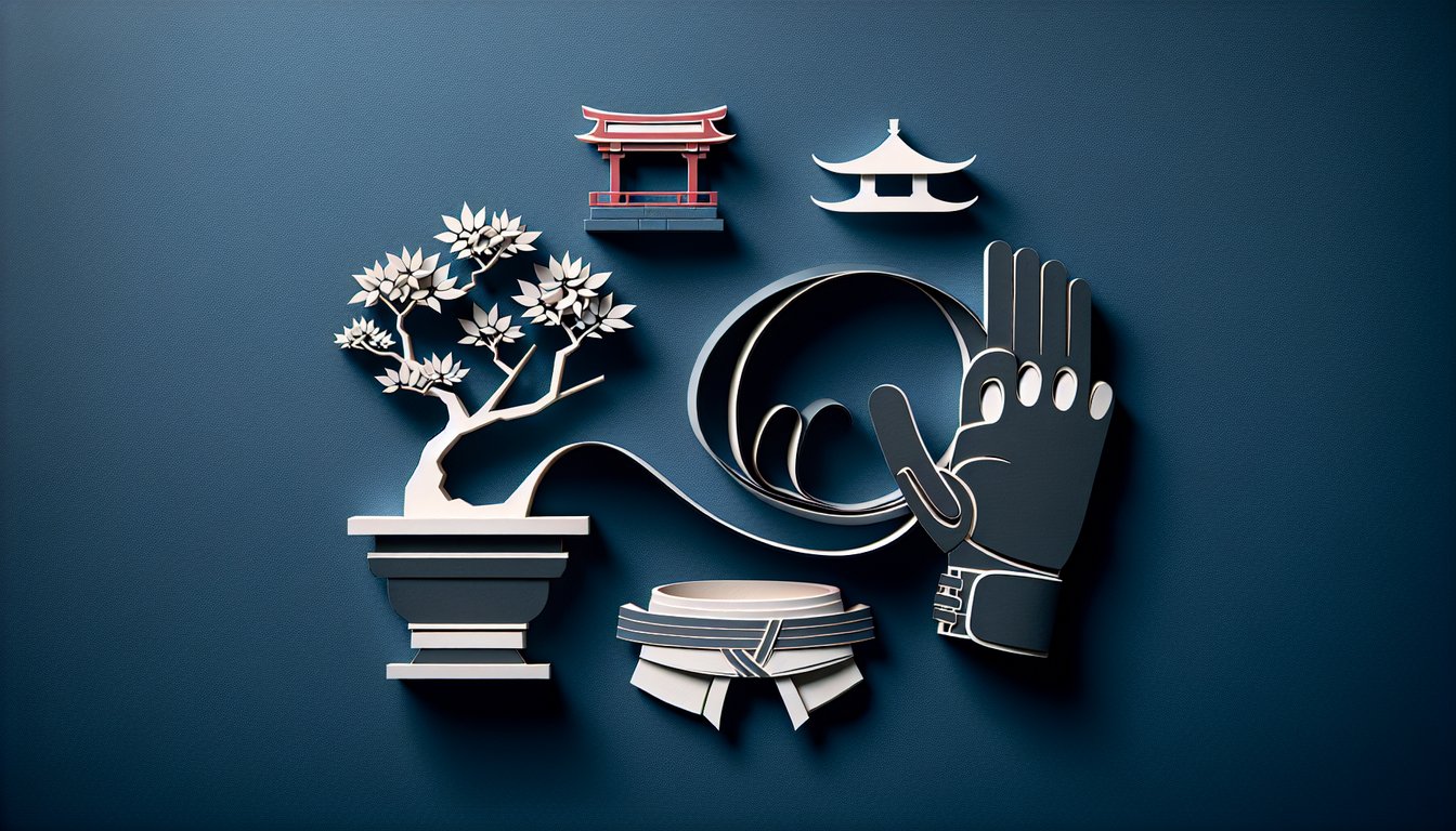 Paper art style silhouettes of Karate Kid villains Chozen and Cobra Kai fighter face off against dark blue background