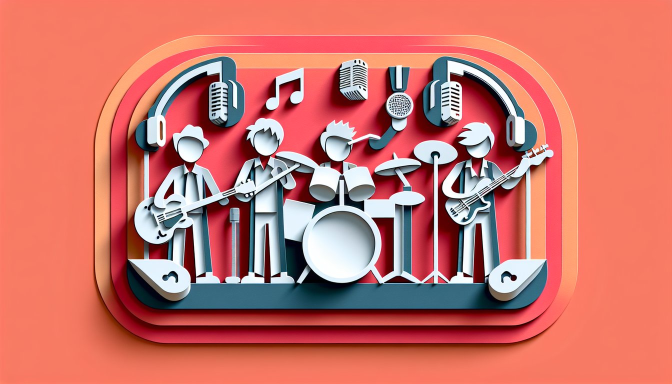 Paper art illustration showing stylized Bring Me the Horizon band silhouettes and quiz title on coral background
