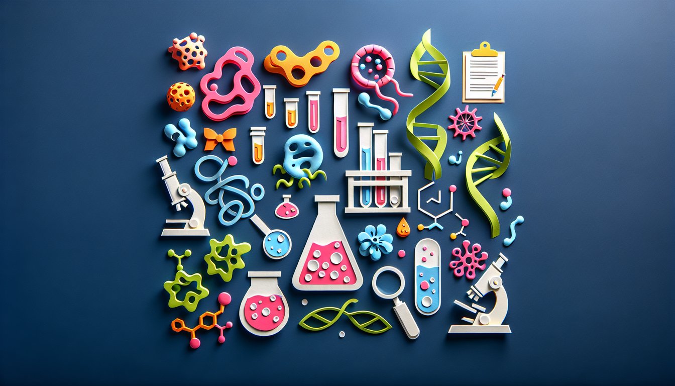Colorful paper art promoting The Enzyme Class Challenge trivia quiz for high school biology students.