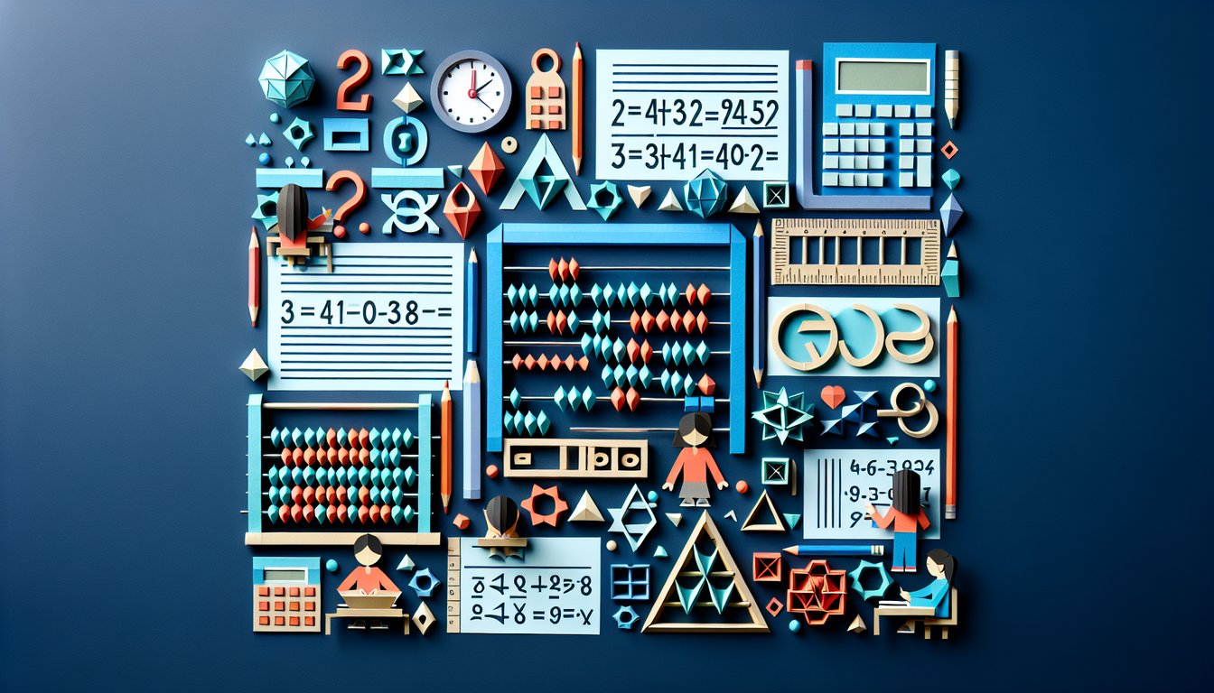 Paper art promoting Kumon Math Challenge practice quiz for elementary and middle school students.