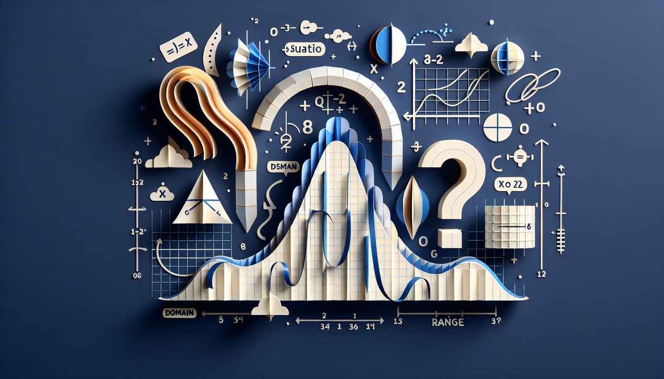 Paper art illustrating a trivia quiz on Domain and Range Mastery for high school math students.