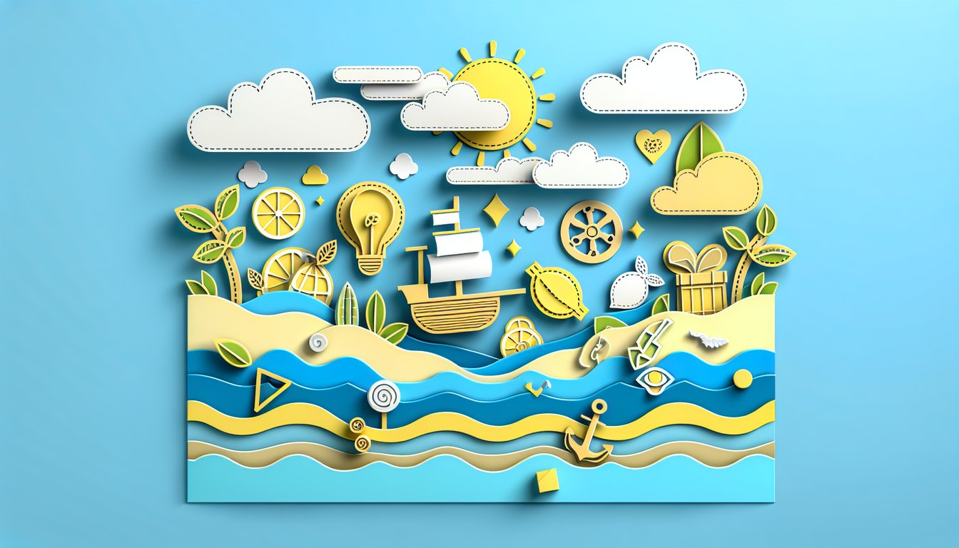 paper art illustration showing an old man and boy reading a treasure map against a sky blue background for Lemon Brown quiz