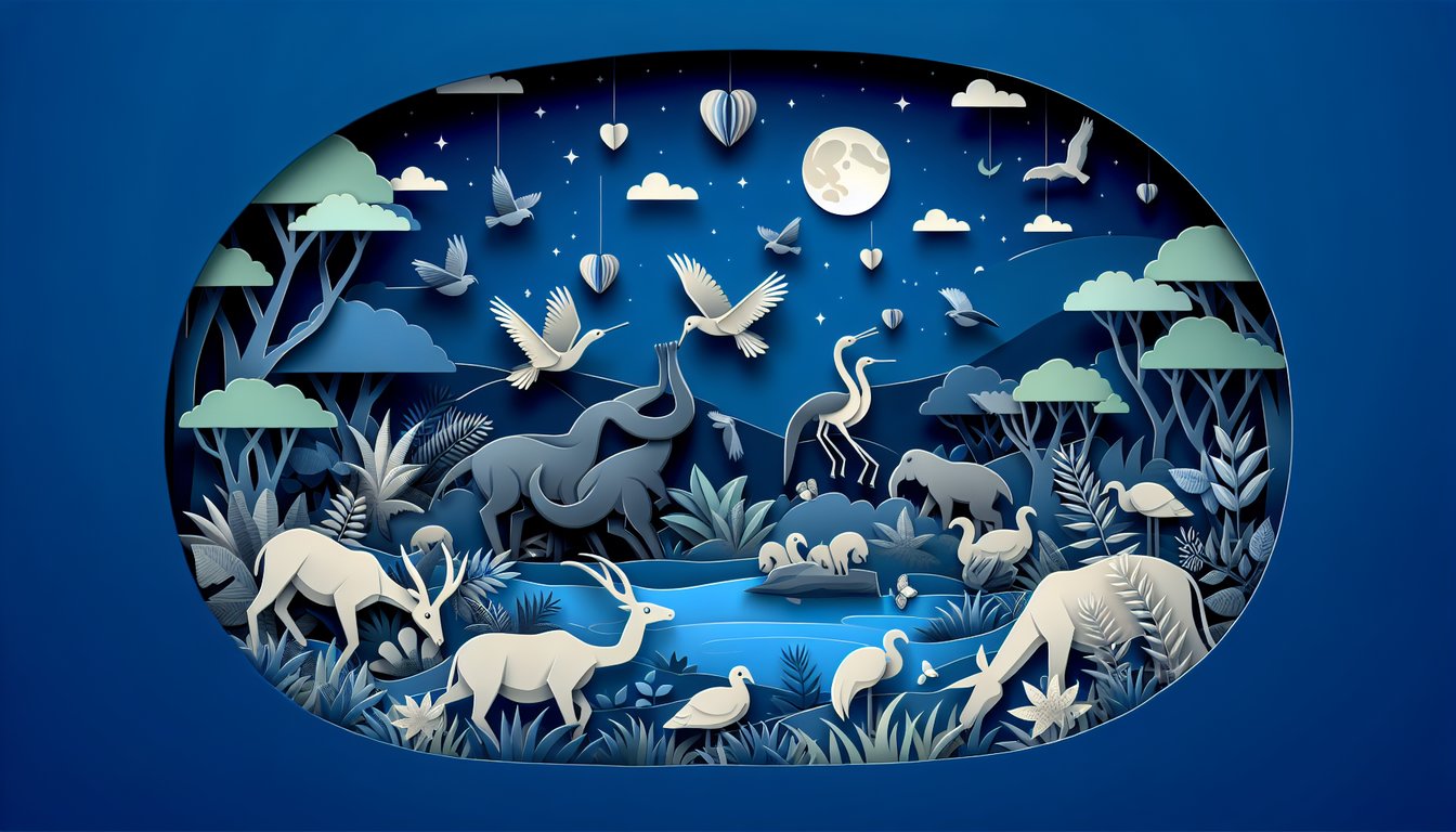 Colorful paper art depicting animals for Wildlife Mating Behaviors Quiz