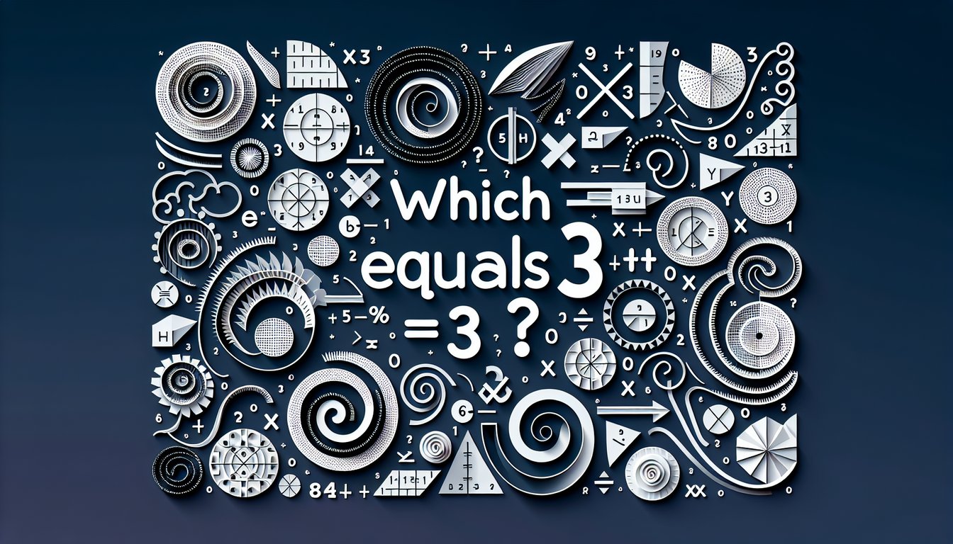 Colorful paper art promoting Which Equals 3 math practice quiz for elementary students.