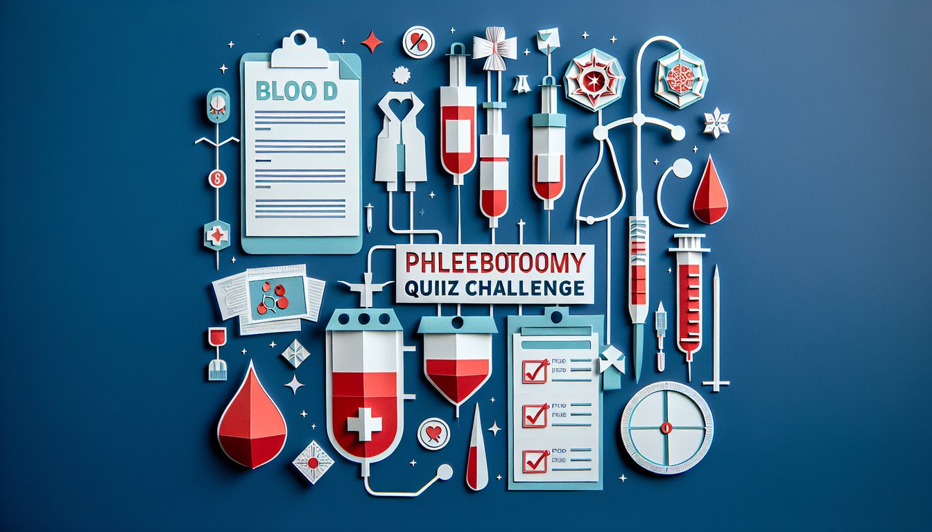 Paper art representing a trivia quiz for Phlebotomy Quiz Challenge, a tool for healthcare exam preparation.