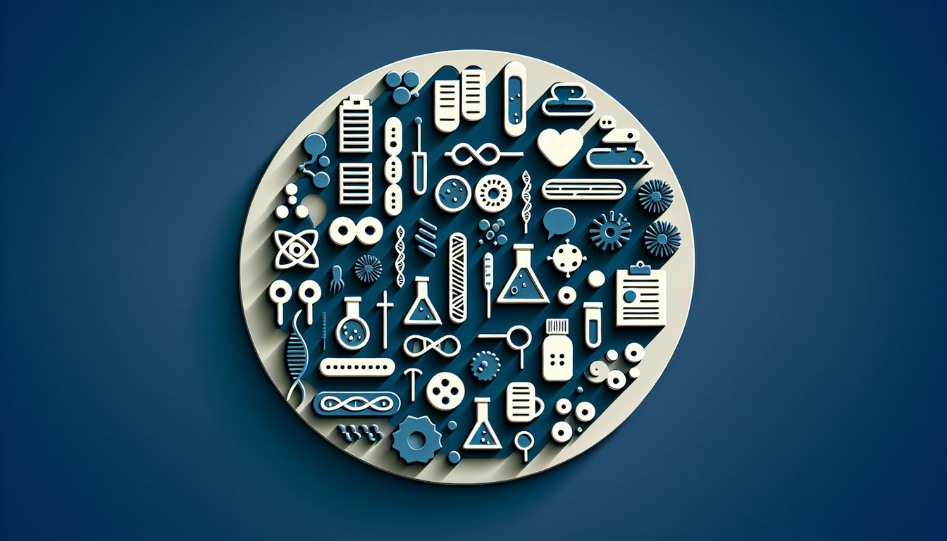 Paper art microbes test tubes and molecule icons on dark blue background promoting chapter 8 microbial metabolism quiz